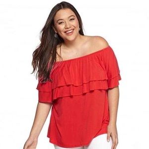 Grace Elements Off-the-Shoulder Tiered Red Top